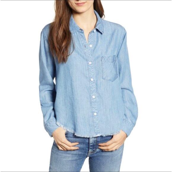 Rails Denim Chambray Button Up Shirt Ingrid Raw Medium Vintage Size Large Linen - Picture 1 of 11